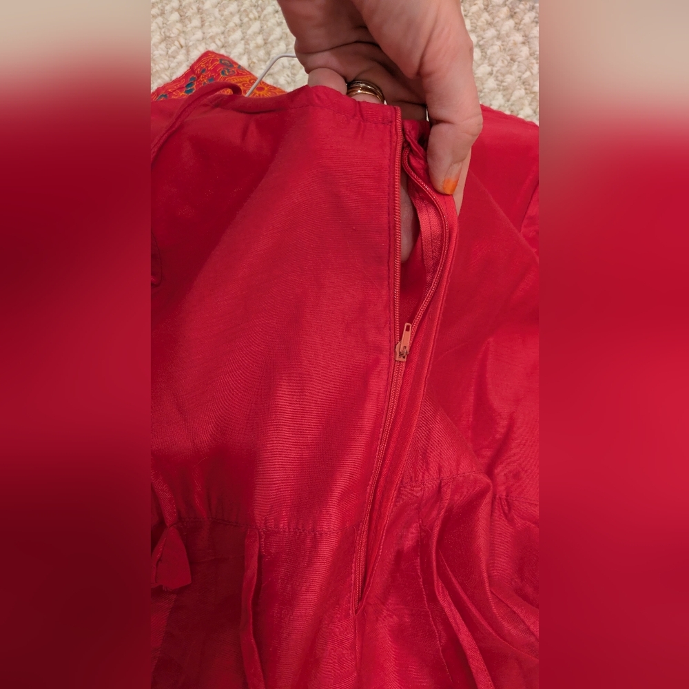 Girls Anarkali Suit - Pink, Orange & Green | Indian Ethnic Party Wear - Picture 16 of 16